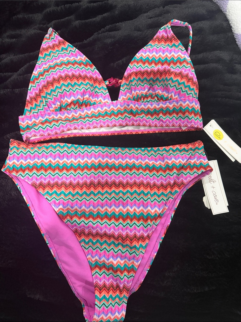 Pink Multicolor Chevron Two Piece Swim Set